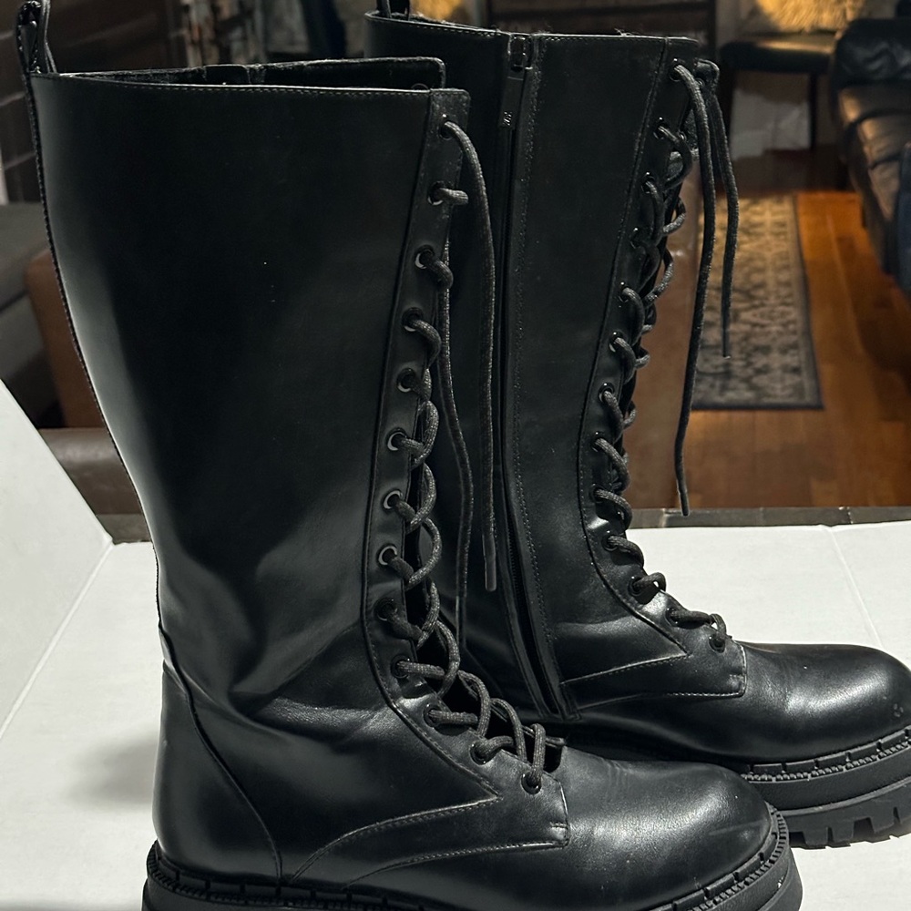 Zara Lace Up Moto Boots - Picture 3 of 5